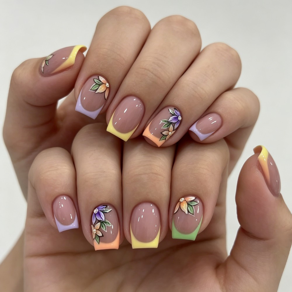 Nail Art Fake Nails - 24 Pezzi Unghie Finte Rosa Floreali