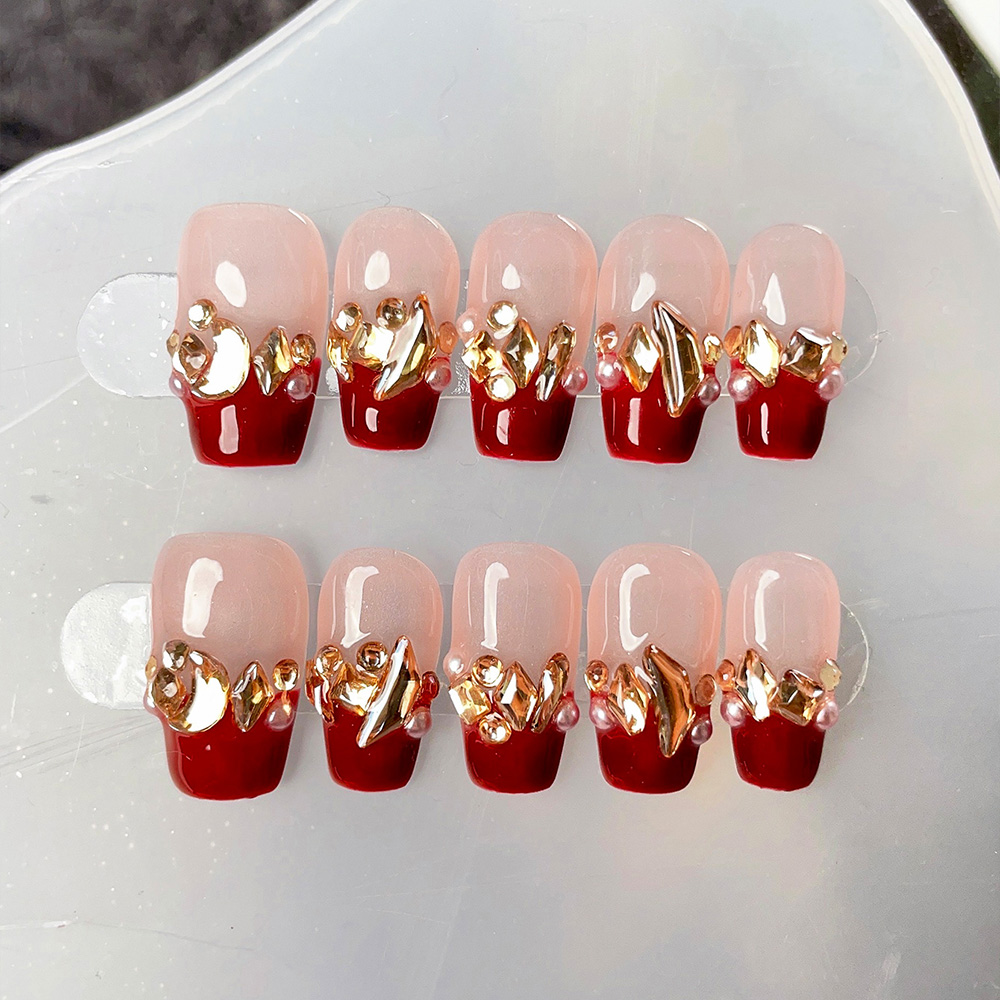 Nail Art Red Wine - Kit di 10 Unghie Finte Trapezoidali